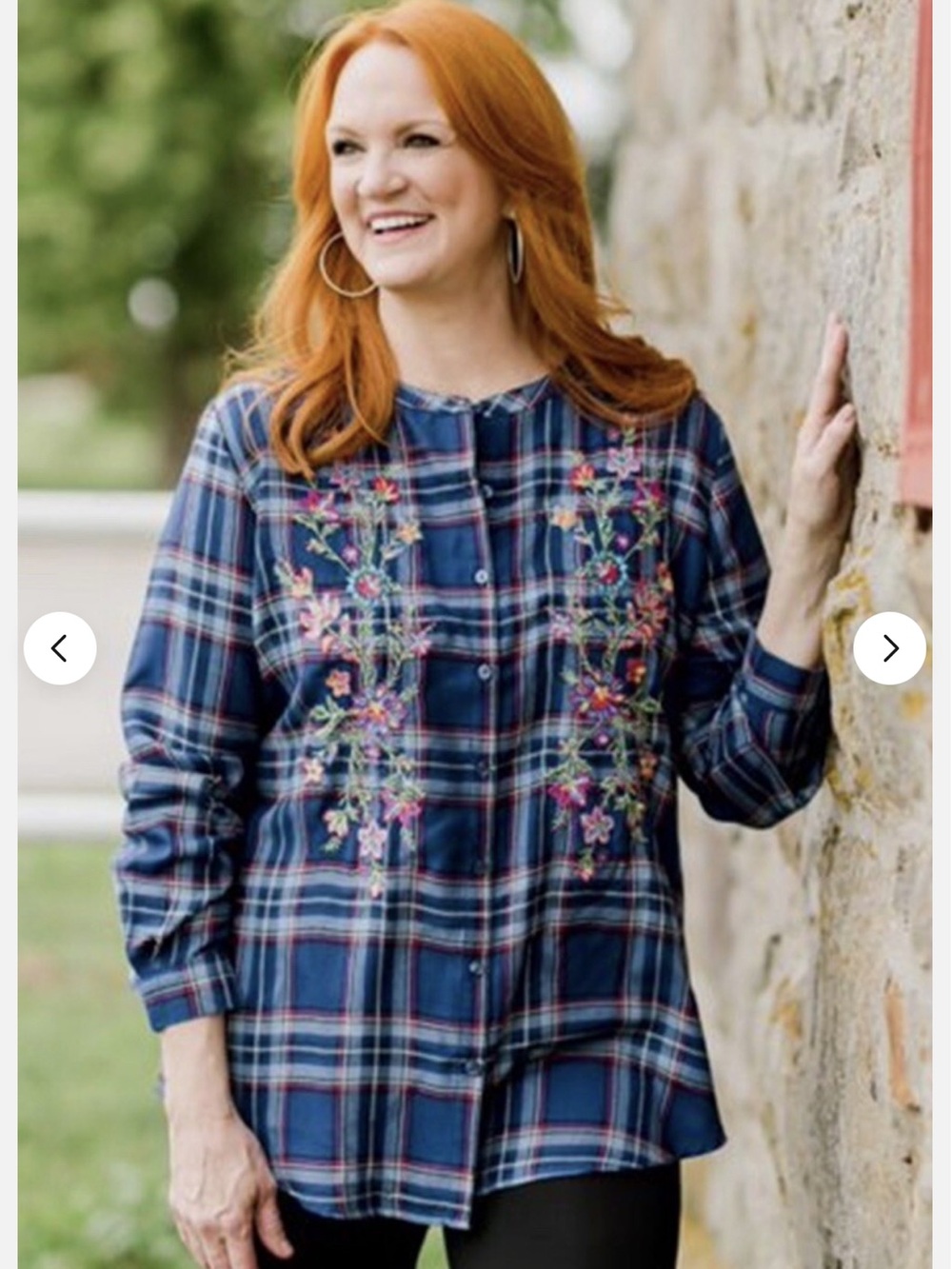 The Pioneer Woman Women’s L Blue & Pink LS Embroidered Plaid Button-Up Shirt NWT